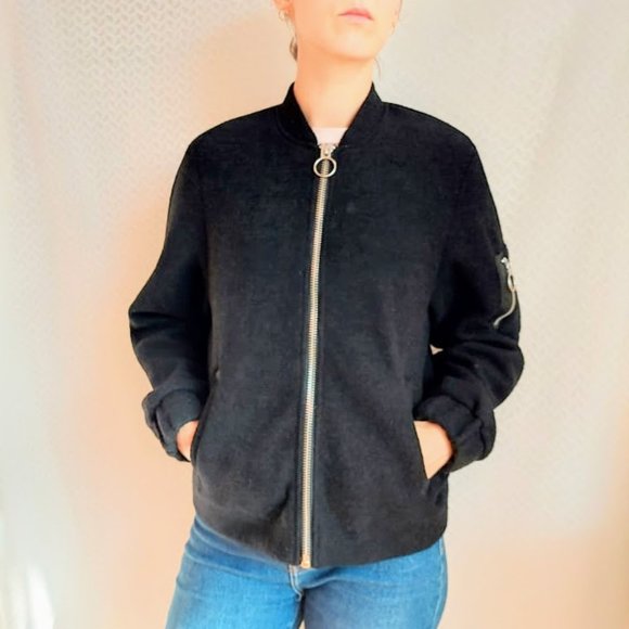 Wool blend bomber jacket in black - Picture 1 of 11
